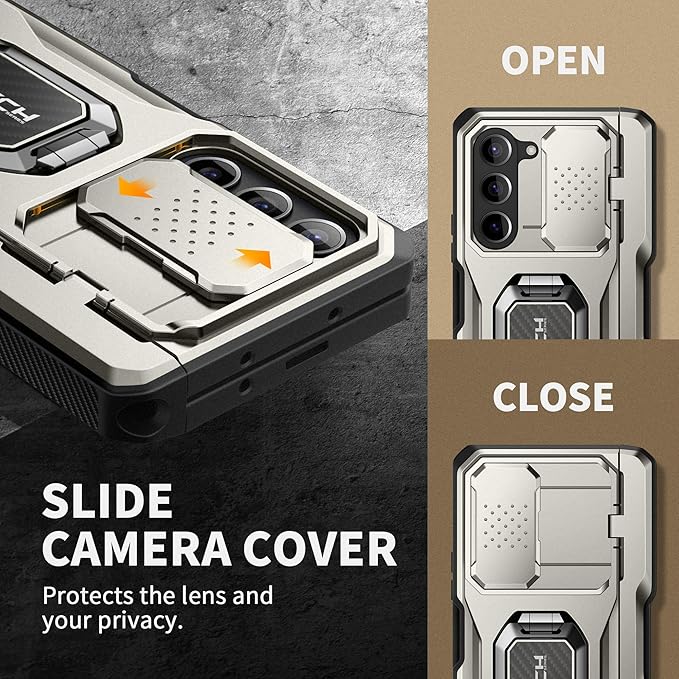 TONGATE for Z Fold 5 Case with Ring Stand, Built-in S Pen Holder & Glass Screen Protector Shockproof Rugged Z5 Phone Case with Slide Camera Cover & Belt Clip for Samsung Galaxy Z Fold 5 2023, Gray