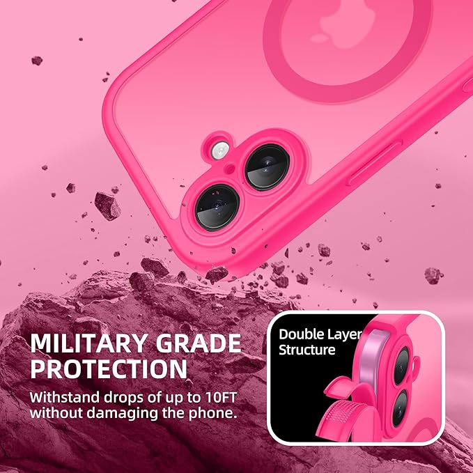 BERFY Magnetic for iPhone 16 Case, Compatible with MagSafe, Built-in Privacy Screen Protector and Upgraded Camera Protection, Anti-Spy Full Body Shockproof Phone Case for 16 6.1", Hot Pink