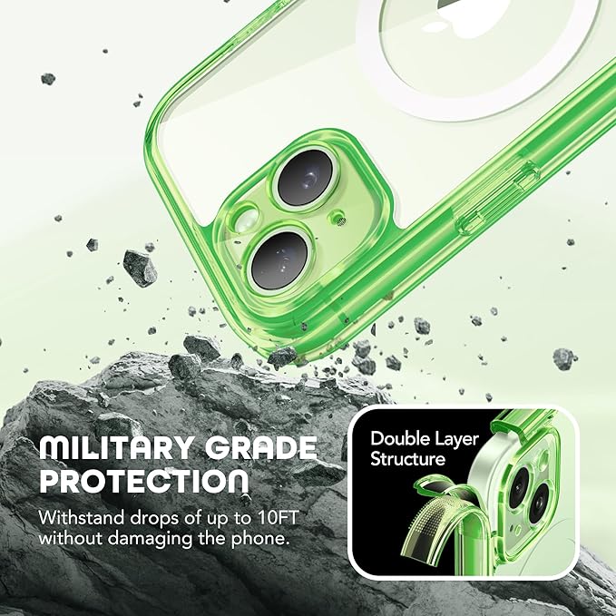 Magnetic for iPhone 15 Plus Case, Compatible with MagSafe, Built-in Privacy Screen Protector and Camera Protection, Anti Spy Full Body Dustproof Shockproof Hard Phone Case 6.7", Bright Green