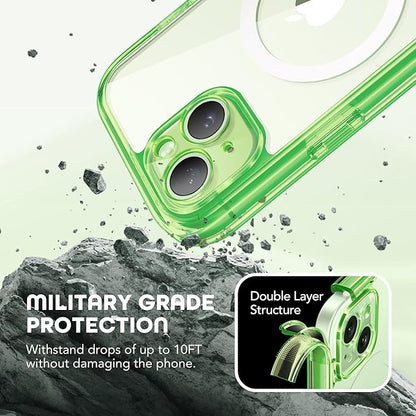 Magnetic for iPhone 15 Plus Case, Compatible with MagSafe, Built-in Privacy Screen Protector and Camera Protection, Anti Spy Full Body Dustproof Shockproof Hard Phone Case 6.7", Bright Green