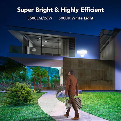 OREiN Motion Sensor Outdoor Flood Lights, 26W 3500LM Bright Security Lights, 5000K Daylight, Dusk to Dawn/Auto/Mode, IP65 Waterproof Hardwired Exterior Lighting for Garage, Driveway, Backyard(White)