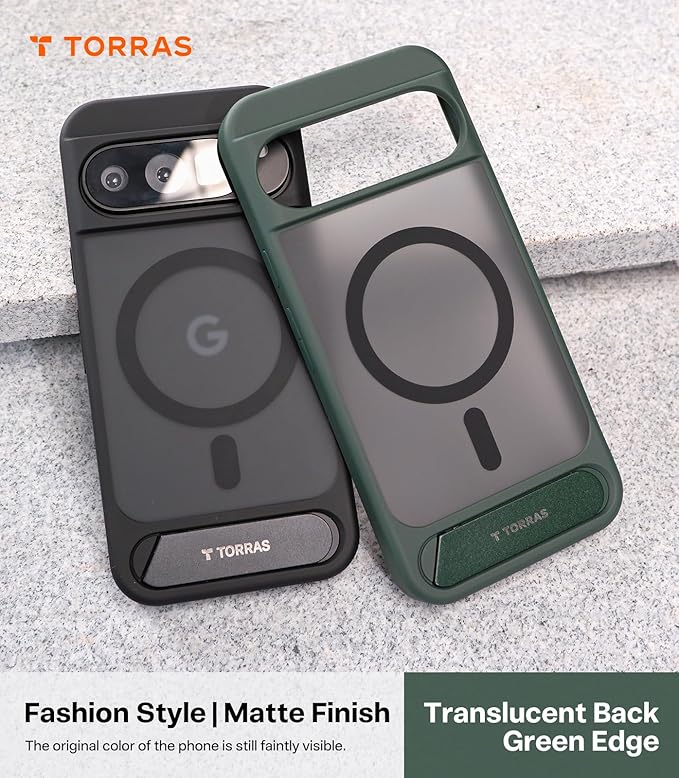 TORRAS Magnetic & Stand for Google Pixel 10 Pro XL Case, Fit for MagSafe, Military Grade Drop Protection, Slim Fit for Google Pixel 10 Pro XL Phone Case with Sturdy Kickstand, Translucent Matte Green