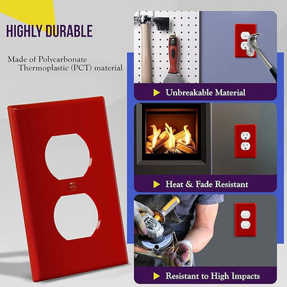 ENERLITES Duplex Receptacle Outlet Wall Plate, Electrical Outlet Cover, Mid-Size Size 1-Gang 4.88" x 3.11", Unbreakable Polycarbonate Thermoplastic, UL Listed, 8821M-R, Red