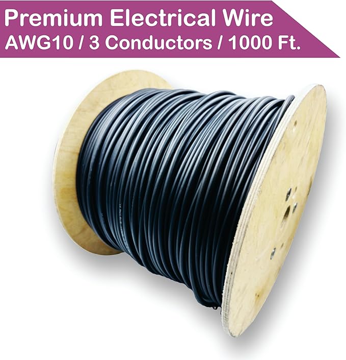 NATIONAL Wire & Cable – 10 AWG 3-Conductor Premium Copper Wire, 1000 ft, Stranded | Made in USA, Heavy-Duty Flexible Jacket | Automotive, Solar, Battery, Indoor and Outdoor Use