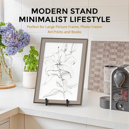 TR-LIFE 4 Pack 10 Inch Large Plate Stands for Display - Metal Plate Holder Stand + Picture Stand + Small Easels for Decorative Plate, Platter, Book, Plaques, Photo Frame, Tabletop Art