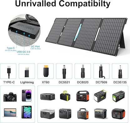 E-POWO 60W Portable Solar Panels Chargers with USB-C, USB-A and DC Outputs Foldable IP67 Waterproof Solar Panel for Camping,Power Emergency for Small Power Station,Phones, Power Banks