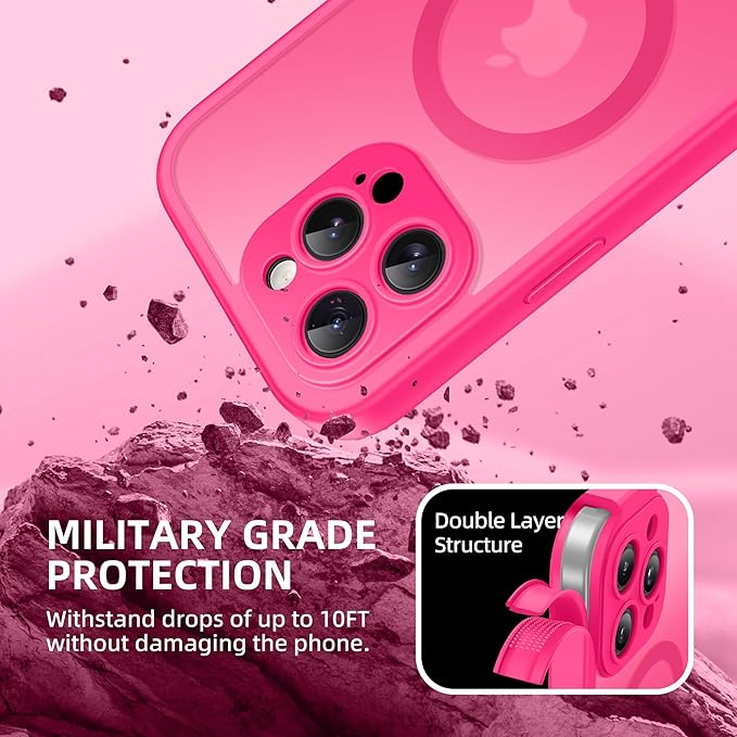 BERFY Magnetic for iPhone 14 Pro Max Case,Compatible with MagSafe,Built-in Privacy Screen Protector and Upgraded Camera Protection,Anti-Spy Full Body Shockproof Phone Case for 14 Pro Max 6.7",Hot Pink