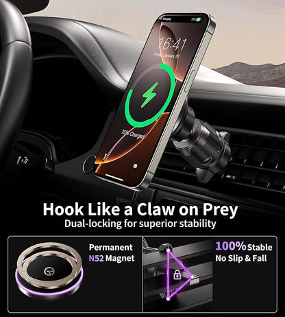 for MagSafe Car Mount Charger Dash Vent Windshield Wireless Car Charger with LED Light, Strong Magnetic Phone Holder for Car for iPhone 16 15 14 13 12 Series, Fit MagSafe Accessories (Purple)