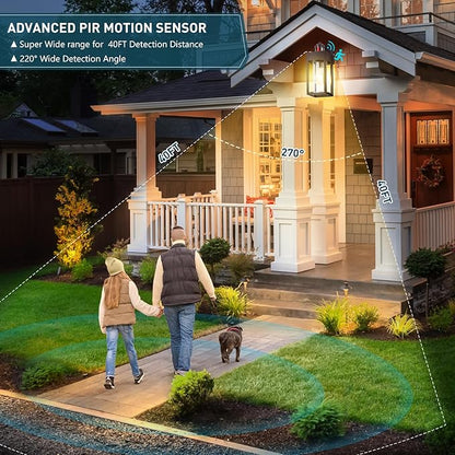 LWSOY Motion Sensor Outdoor Wall Lanterns 2 Packs, Dusk to Dawn Exterior Light Fixture, 3 Lighting Modes, Waterproof Front Porch Lights for Garage Patio Garden House Entryway, Bronze.