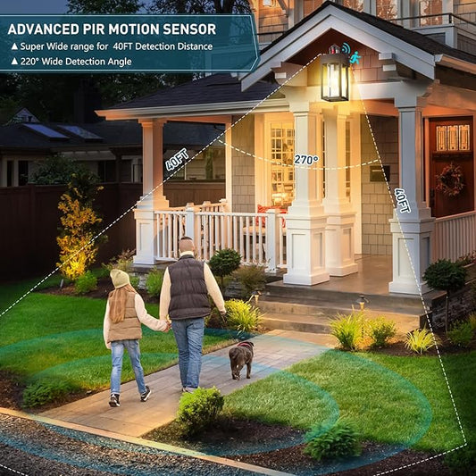 LWSOY Motion Sensor Outdoor Wall Lanterns 2 Packs, Dusk to Dawn Exterior Light Fixture, 3 Lighting Modes, Waterproof Front Porch Lights for Garage Patio Garden House Entryway, Bronze.