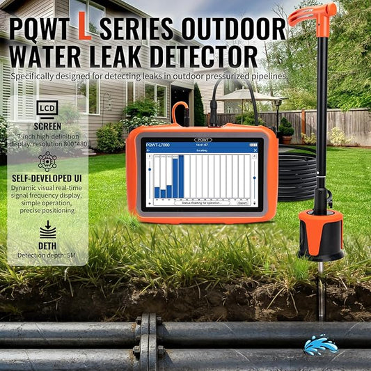 PQWT L3000 Acoustic Water Leak Detector for Home and Outside Ground Wall Water Pipeline Leakage Detection Kit Multi Sensor Professional Noise Reduction Headphone Smart Touchscreen Aluminum Carry Case