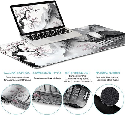 LIMKRIAN Japanese Ergonomic Mouse Pad Large Desk Mat Set, XXL Anime Mousepad with Wrist Rest, Wrist Support Gaming Keyboard Mat Cup Coaster Set, Japanese Style Office Desk Accessories Decor