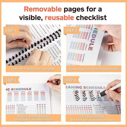 ADHD Cleaning Planner – Reusable Dry-Erase Sleeve Fridge Kit, Removable Coil Pages, Emergency & After-Party Plans, Cleaning Schedule and Checklist, ADHD Planner for Adults Women
