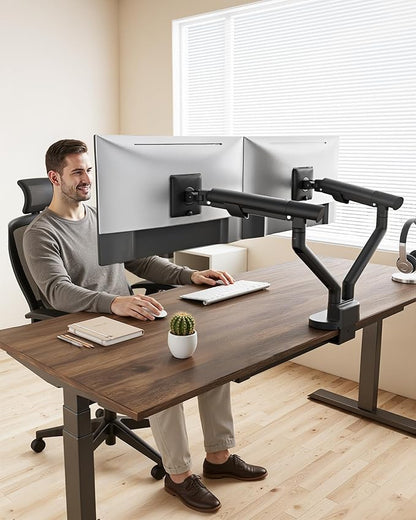 monTEK Dual Monitor Stand Mount with USB Up to 35" Screens, Each Arm Holds Max 24.3 lbs, Full Motion Adjustable Monitor Arm Desk Mount with C-Clamp/Grommet,VESA 75/100mm, MA1010UCBK-D
