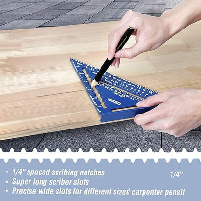 WORKPRO Aluminum Alloy Carpenter Square and Zinc-Alloy Square Ruler Set - 7 in. Rafter Layout Tool and 12 in. Combination Square Combo