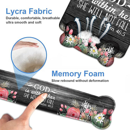 Wrist Rest Support Ergonomic Gel Mouse Pad & Memory Foam Keyboard Set, Non-Slip Rubber PU Base for Home Office Working Studying Easy Typing & Pain Relief - Floral Quote Bible Verses Psalm 46:5