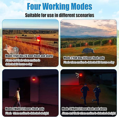 Qualirey 12 Pack Solar Sound and Light Alarm Motion Sensor 129db Outdoor Security Siren Waterproof Motion Activated Detector Alarm 6 LEDs Flash Warning Strobe System for Home, Farm (Red)