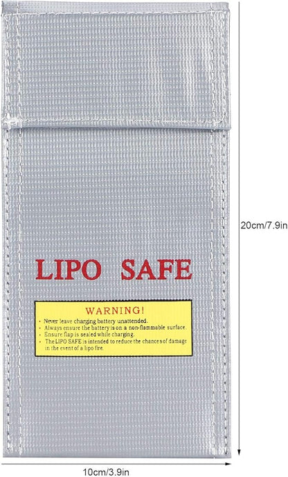Fdit Lithium-Ion Battery Safe Bag, Fireproof Explosion-Proof Storage Bag 10x20cm with Hook and Loop Fastener for Battery Protection and Transport