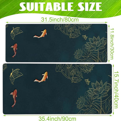 Eflxamz Large Gaming Mouse Pad, Koi Fish Ink Painting Desk Mat, Golden Line Lotus Desk Pad, Extended Big Computer Keyboard Mouse Pad with Non-Slip Base and Stitched Edge, 31.5"x11.8"