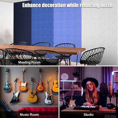 Sonicism 22 Pack X-Lined Acoustic Panels with Self-Adhesive, 12"X 12"X 0.4" Sound Proof Foam Panels, Decorative Soundproof Wall Panels, Sound Absorbing Tile for Home & Offices, White