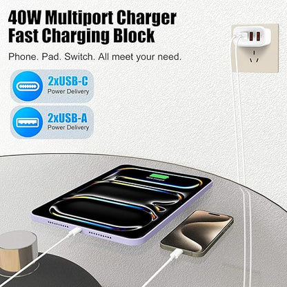 USB C Charger for iPhone 15,4-Port Fast iPhone 15 Wall Charger Block,2Pack 40W Multiport Quick USB C Wall Charger Plug Adapter,10FT USB C to C Cable for iPhone 15/15 Pro/15 ProMax/15 Plus,iPad Pro/Air