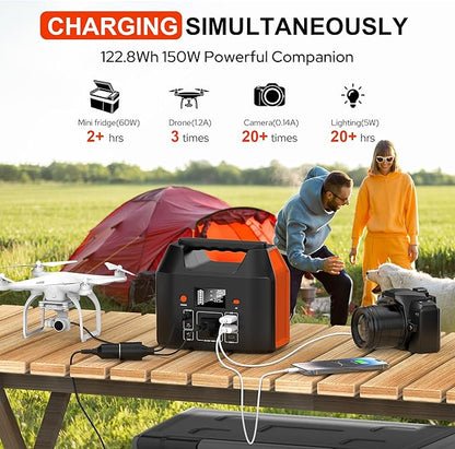 SinKeu 150W Power Bank Station, 122.8Wh/38400mAh LiFePO4 Battery, Solar Generator for Outdoor Camping, Traveling, Emergencies-Orange