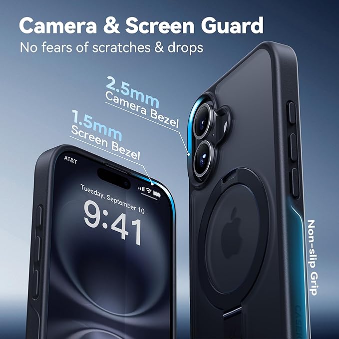 CASEKOO Designed for iPhone 16 Plus Case with Magnetic Invisible Stand [Military Drop Protection] [Compatible with MagSafe] Shockproof Slim Translucent Matte Case 6.7 Inch, Black