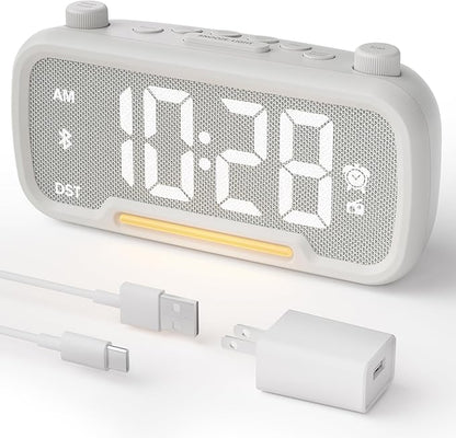 Alarm Clock Radio for Bedrooms, Hi-Fi Sound, Clock Radio with Bluetooth Speaker, Adjustable Dimmer, Auto-off Timer, Night Light, Dual Charging Ports, Ideal for Bedrooms, Dorms & Home Offices(White)