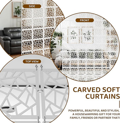 24 Pcs PVC Hanging Room Divider,Flower Carving Pattern Panels,Decorative Wall Screen Panel, Room Divider Partitions Panel Screen for Decorating Bedroom Dining Kitchen Office Studio 29 * 29cm