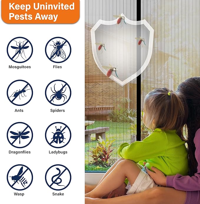Magnetic Screen Door, Heavy Duty Door Screen Magnetic Closure Keep Bugs Out,Pet & Kid Friendly，Hands Free Door Screen Fit Door Size 60 x 80 Inches