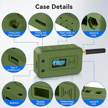 Meshnology 1 Set ESP32 Lo Ra V3 Module Board with 915 MHz Antenna + 3000mAh Battery + Case - WiFi Blue Tooth SX1262 CP2102 0.96” OLED Display Type C for Ar duino Mesh Tastic IOT (N35, Green)
