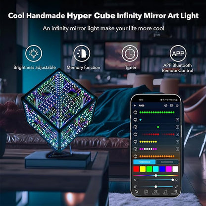 Heepulor Infinity Hyper Cube LED Table Lamp, Color-Changing Music-Sync APP-Controlled Ambient Light for Gaming, Party, Home (6 Inchs)