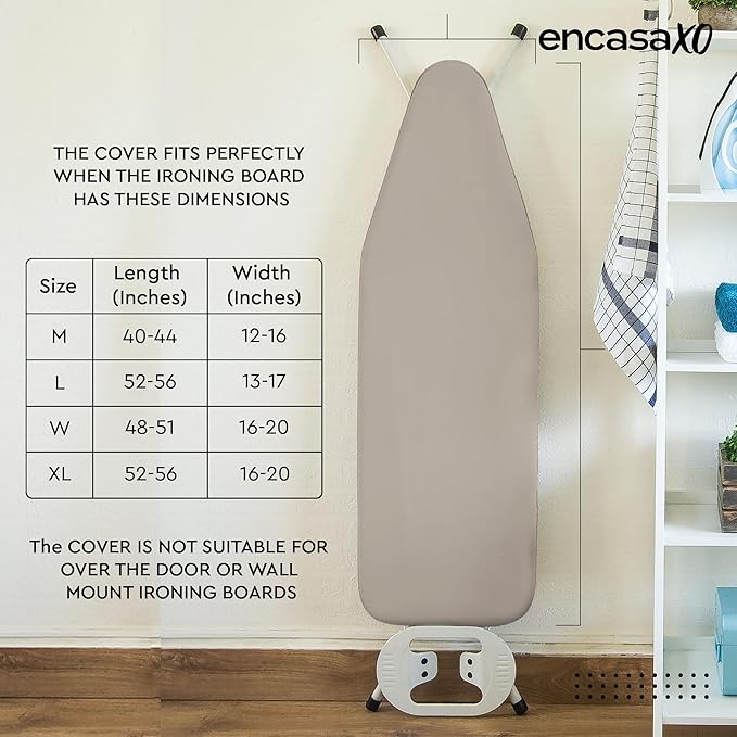 Encasa XO Ironing Board Cover and Pad 42"x14" - 4mm Felt Medium Iron Board Cover with Padding - Heat Resistant, Stain-Safe Dye, Non Slip Elastic Bungee Cord Tightening Iron Table Cover Natural