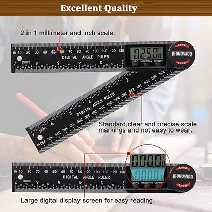 Digital Angle Finder Protractor, Angle Measuring Tool for Woodworking/Carpenter/Construction/Handmade Measurement，Angle Finder Ruler with 7inch/200mm(2 Batteries Included) (Enhanced ABS)