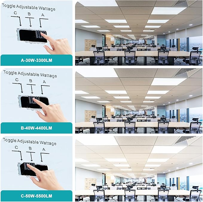 VocgoUU 4 Pack 2x4 LED Flat Panel Light Fixture, Drop Ceiling Office Lights 3000K/4000K/5000K Switchable, 30W/40W/50W Selectable, 0-10V Dimmable, Dustproof, ETL