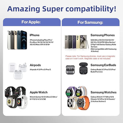 2025 New Magnetic Wireless Charger for Samsung & Apple Devices, 3 in 1 Charging Station Magnetic Charger Stand simultaneously Compatible with Samsung and Apple Series.