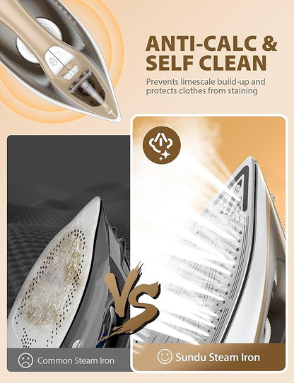 1500W Steam Iron for Clothes with 11.84oz Water Tank, 15-Second Fast Heat-Up, Ceramic Soleplate, Anti-Drip & Auto-Off, Burst of Steam & Self-Cleaning