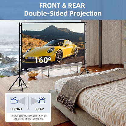 TOWOND Projector Screen and Stand, 100 inch Projection Screen Outdoor Indoor, Portable 16:9 4K HD Rear Front Movie Screen with Carry Bag Wrinkle-Free Design for Home Theater Backyard Cinema