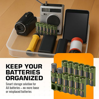 Storacell Slimline AA-6 Battery Storage Caddy and Dispenser (Pack of 2), Military Green, Holds 6 AA Batteries (Not Included), Durable & Compact Design, The Original Battery Caddy, Made in The USA