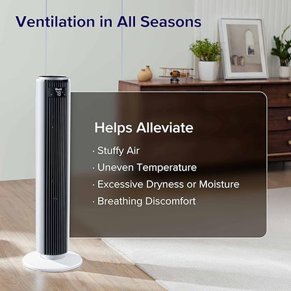 LEVOIT Tower Fan for Bedroom, 25ft/s Velocity Standing Fan with 28dB Quiet for Sleep, Remoter, 12H Timer, 5 Speeds, 4 Modes, 90° Oscillation for Home, Office, Indoor, Bladeless 36 inch, White