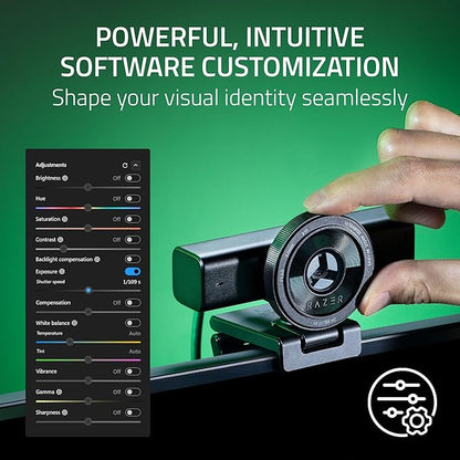 Razer Kiyo V2 Streaming Webcam: 4K 30 FPS, 1080p 60 FPS - AI Powered Auto-Framing - Built-in Microphone - Ultrawide Angle Lens - Privacy Cover - Works with OBS, Xsplit, Discord, Zoom, Teams - Black