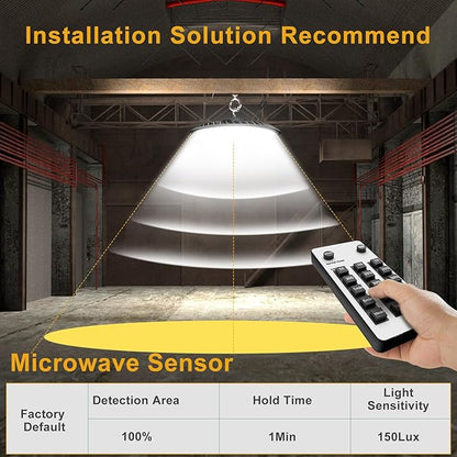 ACOHOOK Smart 200W HIgh Bay LED Lights with Smart Controller Supports Normal Mode & Motion Sensor Mode(Energy Saving) ETL Listed UFO Lights for 25-35FT Warehouse-4Pack