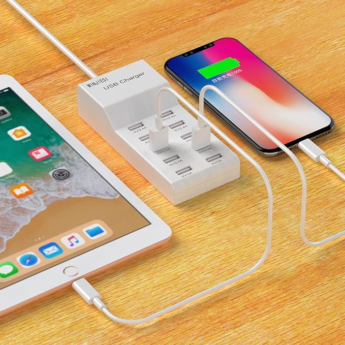 USB Charging Stations 50w10A 10 Ports Multiple Charging Block/Power USB Strip for iPhone Android Smartphone Tablet Smart Watch AirPods Samsung and Multiple Charger Plug…