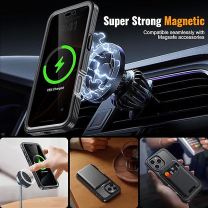 Magnetic & Stand for iPhone 16 Pro Max Case Built-in Privacy Screen Protector[360° Full Body Protection][Fit for Magsafe][Lens Protector] Heavy Duty Shockproof Case for iPhone 16 Pro Max Black