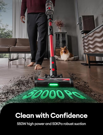 Ultenic Cordless Vacuum Cleaner, 550W/50Kpa, 60Mins Runtime, 180°Bendable Wand, Anti-Tangle Brush, Stick Vacuums Cordless with Charging Dock, for Pet Hair/Carpet/Floor/Car, U16 Flex