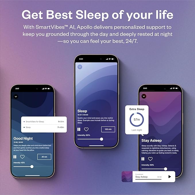 Bundle of Apollo Neuro Wearable (Stealth) & 12-Month SmartVibes AI Membership + Sleep Band (Black)