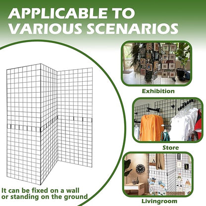 Koretech Grid Wall Panels 3 Pcs, Commercial Grade Gridwall Panels, Metal Grid Wall Panel Display Stand, You Can DIY 6 Pack 2'x3' or 3 Pack 2'x6' (Black)