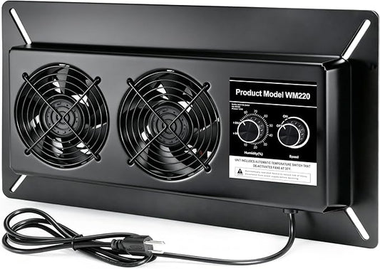 WARMOASIS 220 CFM Crawl Space Vent Fan with Dehumidistat & Thermostat, Dual Knobs for Speed & Humidity Control, 3000 RPM, Reduces Indoor Radon, Humidity & Odors, High-Efficiency Ventilation
