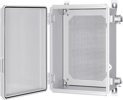 Gratury Junction Box, IP67 Waterproof Plastic Enclosure for Electrical Project, Hinged Grey Cover, Includes Mounting Plate and Wall Bracket (Grey Cover, 14.6"×10.6"×5.9")