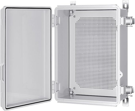 Gratury Junction Box, IP67 Waterproof Plastic Enclosure for Electrical Project, Hinged Grey Cover, Includes Mounting Plate and Wall Bracket (Grey Cover, 14.6"×10.6"×5.9")